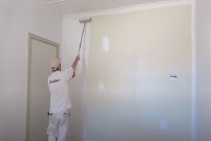 Interior house painter with roller and pole